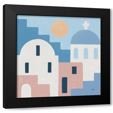 Santorini Summer I Sq Black Modern Wood Framed Art Print with Double Matting by Hershey, Moira