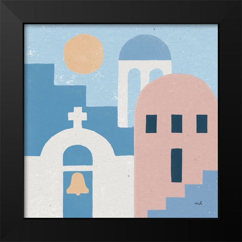 Santorini Summer II Sq Black Modern Wood Framed Art Print by Hershey, Moira