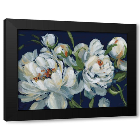 Peony Season I Navy Black Modern Wood Framed Art Print by Pete, Katrina