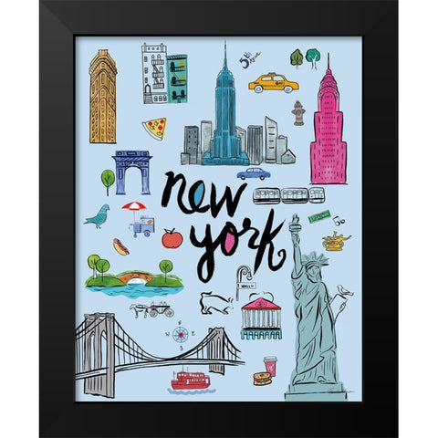 Travel NYC Blue Black Modern Wood Framed Art Print by Zaman, Farida