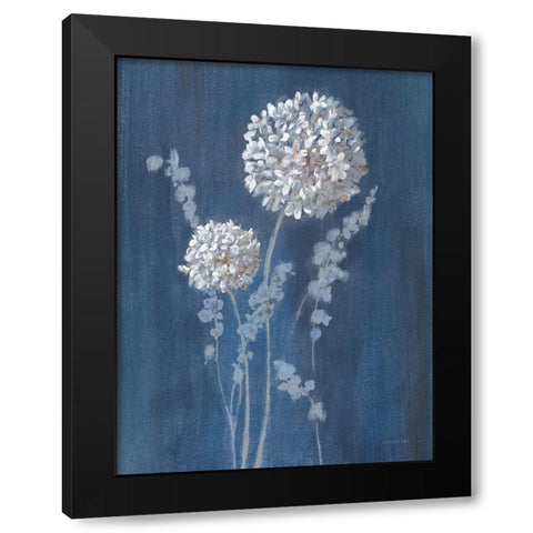 Airy Blooms I Dark Blue Black Modern Wood Framed Art Print by Nai, Danhui