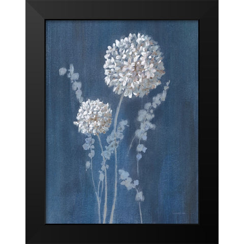 Airy Blooms I Dark Blue Black Modern Wood Framed Art Print by Nai, Danhui