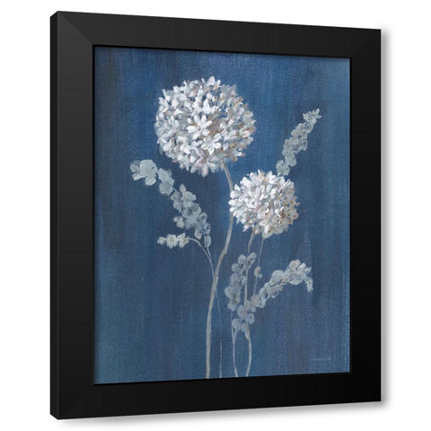 Airy Blooms II Dark Blue Black Modern Wood Framed Art Print by Nai, Danhui
