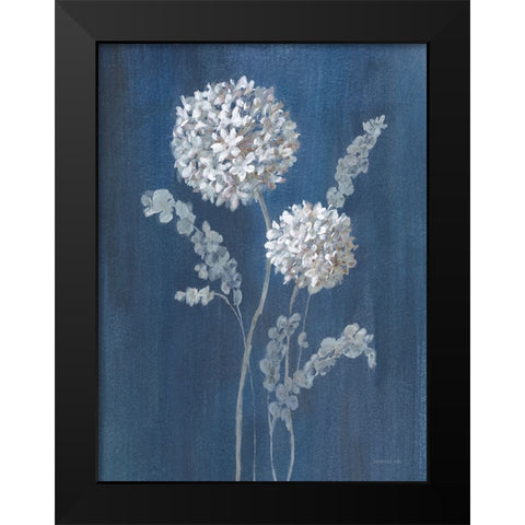 Airy Blooms II Dark Blue Black Modern Wood Framed Art Print by Nai, Danhui