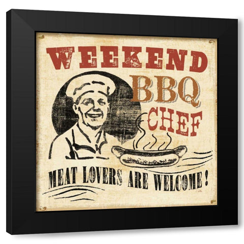 Weekend BBQ Chef Black Modern Wood Framed Art Print with Double Matting by Pela Studio