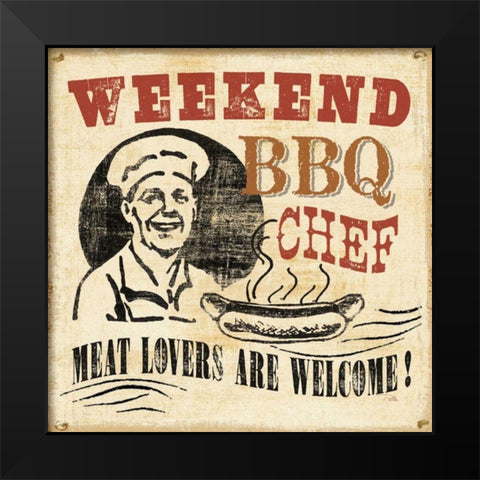 Weekend BBQ Chef Black Modern Wood Framed Art Print by Pela Studio