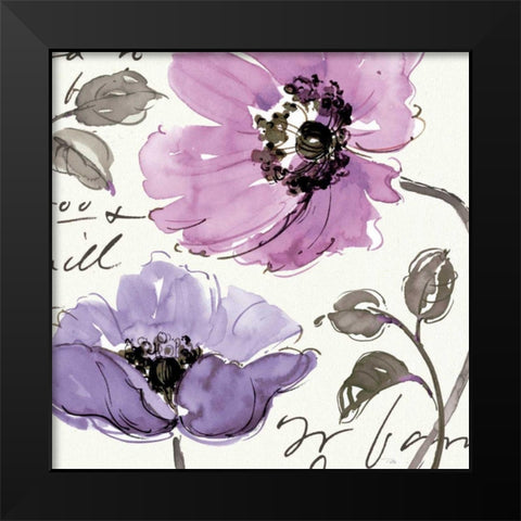 Floral Waltz Plum I Black Modern Wood Framed Art Print by Pela Studio