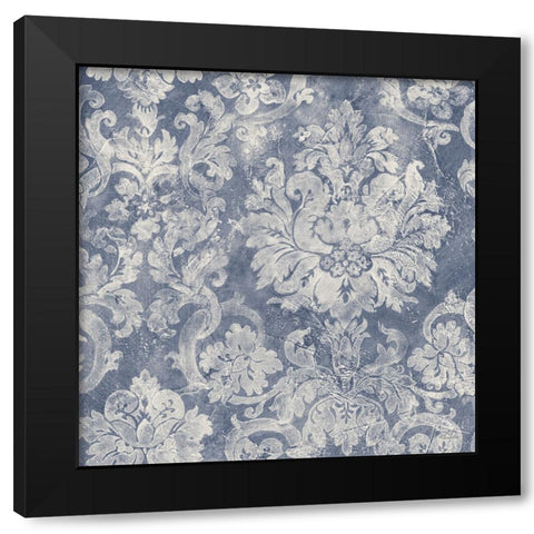 Blue Damask Black Modern Wood Framed Art Print with Double Matting by Hristova, Albena