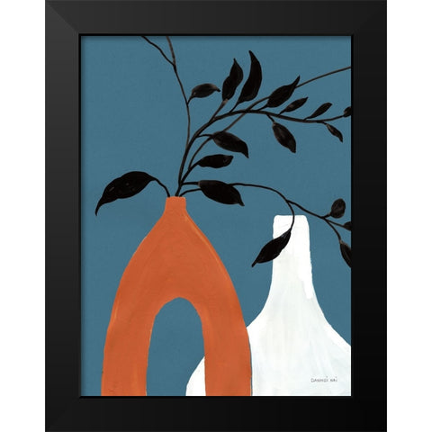 Slender Stems I Jewel Toned Black Modern Wood Framed Art Print by Nai, Danhui