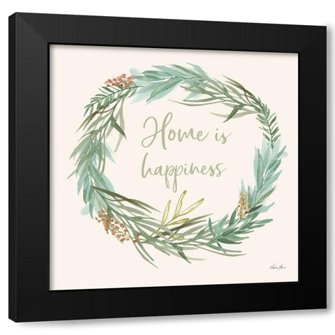 Leaf and Stem Wreath I Black Modern Wood Framed Art Print by Horn, Laura