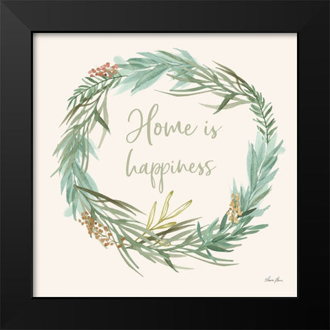 Leaf and Stem Wreath I Black Modern Wood Framed Art Print by Horn, Laura