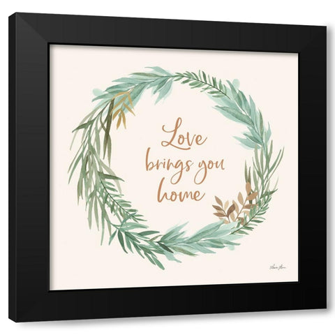 Leaf and Stem Wreath II Black Modern Wood Framed Art Print by Horn, Laura