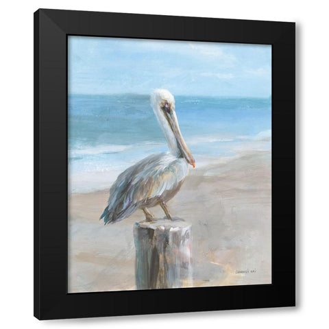 Pelican by the Sea Black Modern Wood Framed Art Print by Nai, Danhui