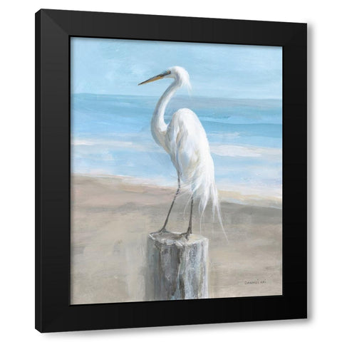 Egret by the Sea Black Modern Wood Framed Art Print with Double Matting by Nai, Danhui