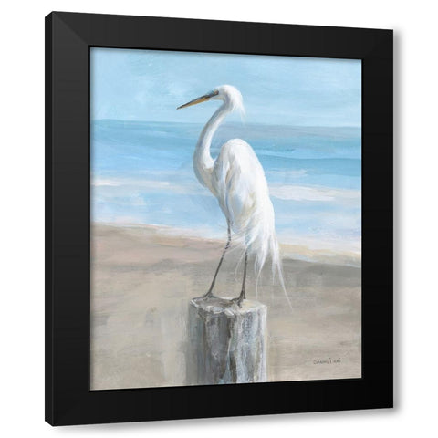 Egret by the Sea Black Modern Wood Framed Art Print by Nai, Danhui