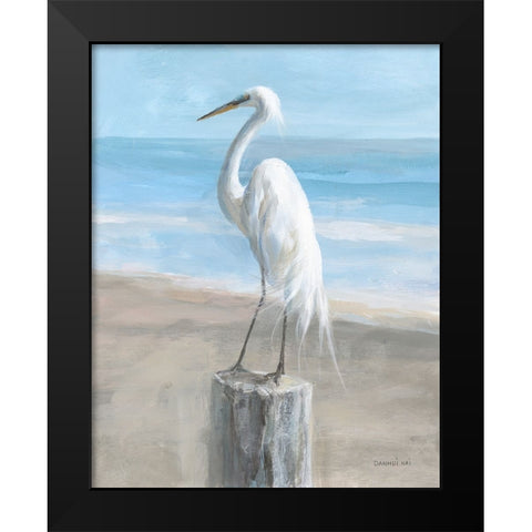Egret by the Sea Black Modern Wood Framed Art Print by Nai, Danhui