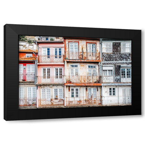 Porto Houses Black Modern Wood Framed Art Print with Double Matting by Marshall, Laura