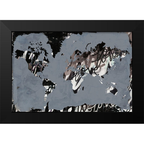 Love the World Map Black Modern Wood Framed Art Print by Youngstrom, Kent
