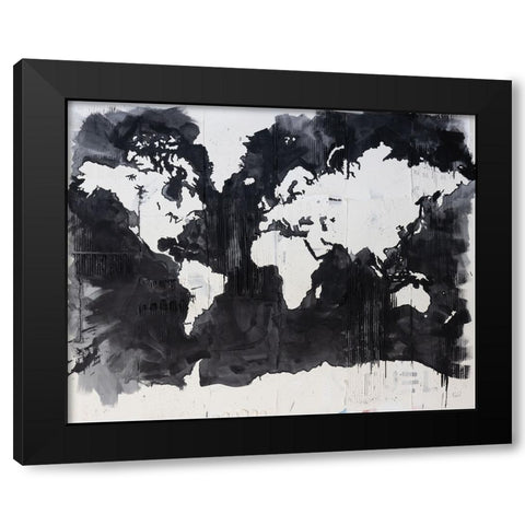 Map of the World Black Modern Wood Framed Art Print with Double Matting by Youngstrom, Kent