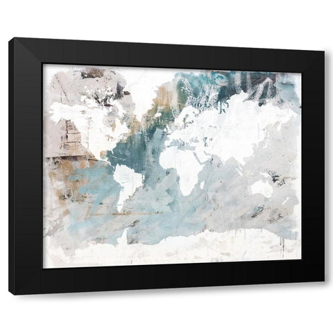 Neutral World Map Black Modern Wood Framed Art Print with Double Matting by Youngstrom, Kent