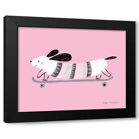 Pink Dog Black Modern Wood Framed Art Print by Kucwaj-Tybur, Kasia
