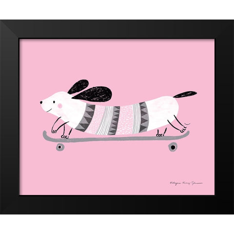 Pink Dog Black Modern Wood Framed Art Print by Kucwaj-Tybur, Kasia