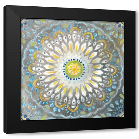 Rosette Mandala Black Modern Wood Framed Art Print with Double Matting by Nai, Danhui