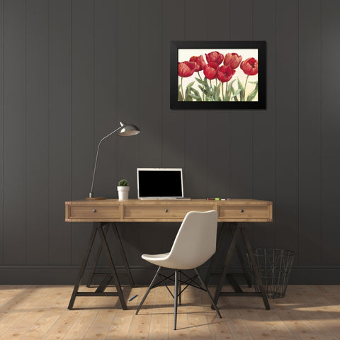 Ruby Tulips Wag Black Modern Wood Framed Art Print by Rowan, Carol