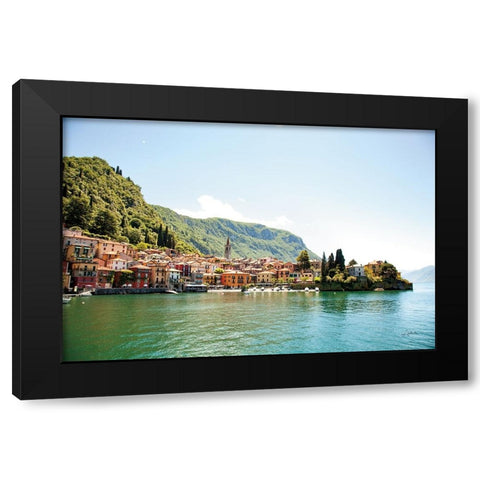 Lake Como Village I Black Modern Wood Framed Art Print with Double Matting by Aledanda