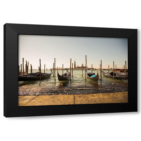 Venice Gondolas Black Modern Wood Framed Art Print with Double Matting by Aledanda