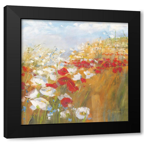 Poppies and Larkspur II Black Modern Wood Framed Art Print with Double Matting by Rowan, Carol