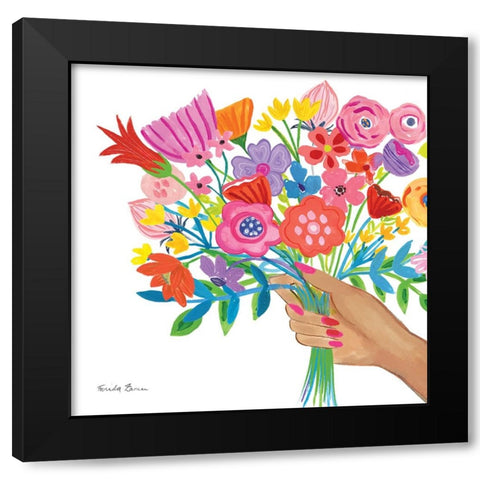 Bunch of Flowers Black Modern Wood Framed Art Print with Double Matting by Zaman, Farida