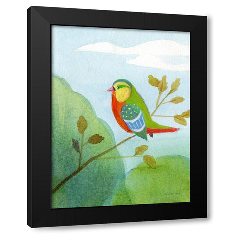 Colorful Birds II Black Modern Wood Framed Art Print with Double Matting by Nai, Danhui