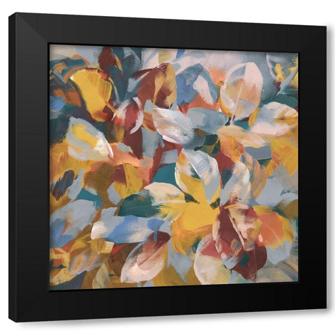 Fall Confetti Leaves Black Modern Wood Framed Art Print by Nai, Danhui