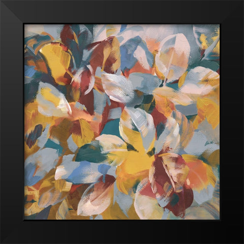 Fall Confetti Leaves Black Modern Wood Framed Art Print by Nai, Danhui