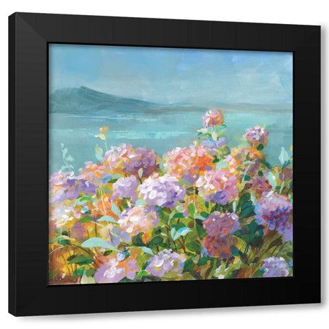 Beach Hydrangeas Black Modern Wood Framed Art Print with Double Matting by Nai, Danhui