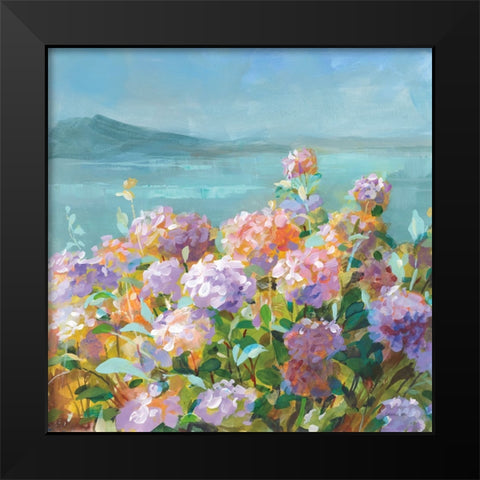 Beach Hydrangeas Black Modern Wood Framed Art Print by Nai, Danhui