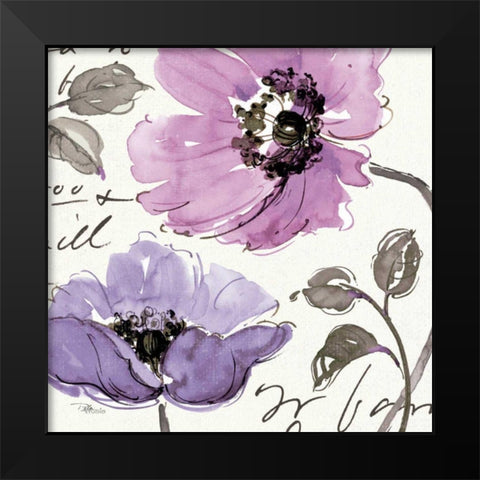 Floral Waltz Plum I Black Modern Wood Framed Art Print by Pela Studio