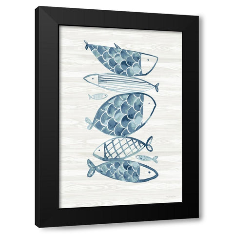 Driftwood Blue Fish I Black Modern Wood Framed Art Print by Charro, Mercedes Lopez