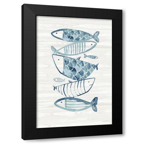 Driftwood Blue Fish II Black Modern Wood Framed Art Print by Charro, Mercedes Lopez