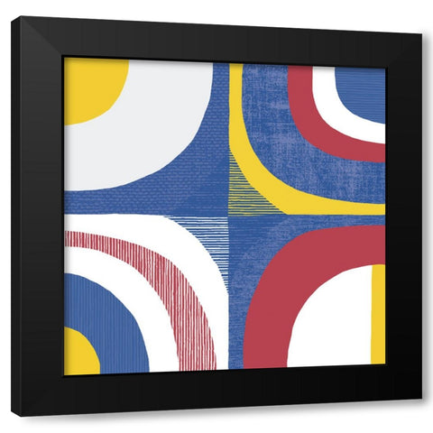 Quarter Circle Abstract Sq IV Bright Primary Black Modern Wood Framed Art Print with Double Matting by Wild Apple Portfolio