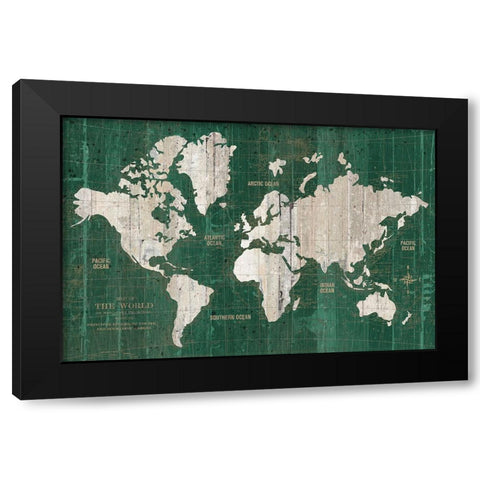 Old World Map Green Black Modern Wood Framed Art Print by Wild Apple Portfolio