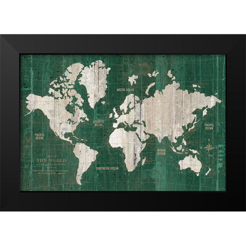 Old World Map Green Black Modern Wood Framed Art Print by Wild Apple Portfolio