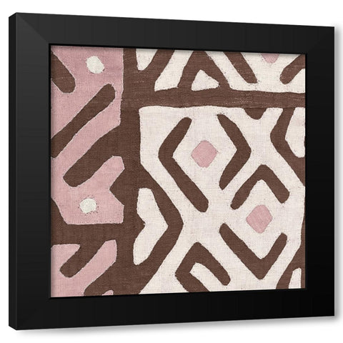 Kuba Cloth I Sq I Pink and White Black Modern Wood Framed Art Print by Wild Apple Portfolio