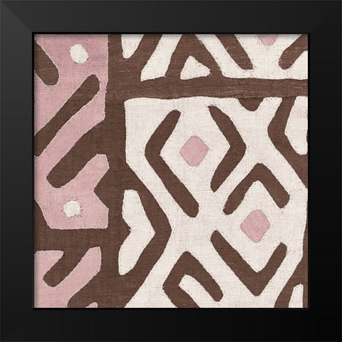 Kuba Cloth I Sq I Pink and White Black Modern Wood Framed Art Print by Wild Apple Portfolio