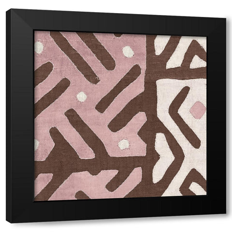 Kuba Cloth I Sq II Pink and White Black Modern Wood Framed Art Print by Wild Apple Portfolio