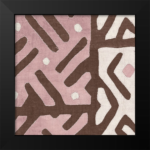 Kuba Cloth I Sq II Pink and White Black Modern Wood Framed Art Print by Wild Apple Portfolio