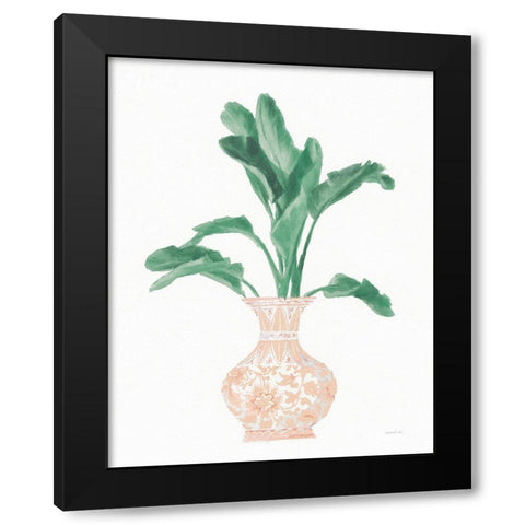 Palm Chinoiserie I Pink Green v2 Black Modern Wood Framed Art Print by Nai, Danhui