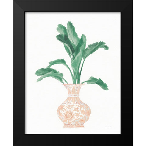 Palm Chinoiserie I Pink Green v2 Black Modern Wood Framed Art Print by Nai, Danhui