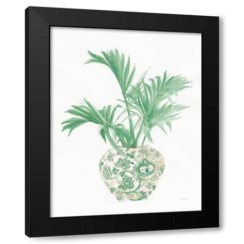 Palm Chinoiserie II Pink Green Black Modern Wood Framed Art Print with Double Matting by Nai, Danhui